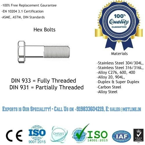 Hex Bolts Manufacturers, Suppliers, Factory