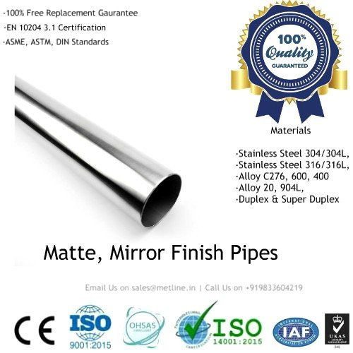 Polished Mirror Finish Stainless Steel Pipes Manufacturers, Suppliers, Factory