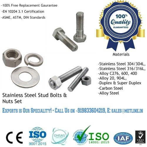 Stainless Steel Stud Bolts & Nut Set Manufacturers Suppliers Factory