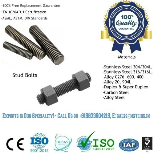 Stud Bolts Manufacturers, Suppliers, Factory