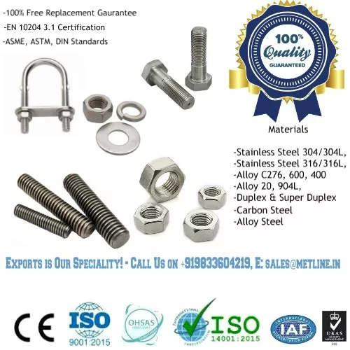 Inconel 718 625, 600 Bolts Nuts Studs Fasteners Manufacturers, Suppliers, Factory
