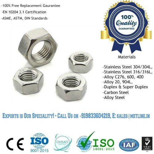 SS 304 Hex Nut Manufacturers, Buy Hex Nuts in Stainless Steel 304/304L